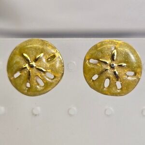 Mini Sand Dollar Stud Post Earrings, Glittery Gold Tone, 0.5"